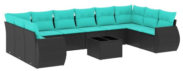 VidaXL 11 db fekete polyrattan kerti kanapégarnitúra párnákkal