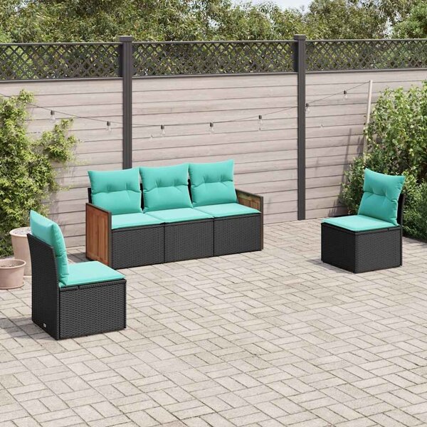 VidaXL 5 db fekete polyrattan kerti kanapégarnitúra párnákkal