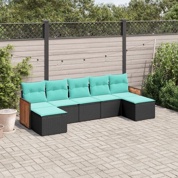 VidaXL 7 db fekete polyrattan kerti kanapégarnitúra párnákkal