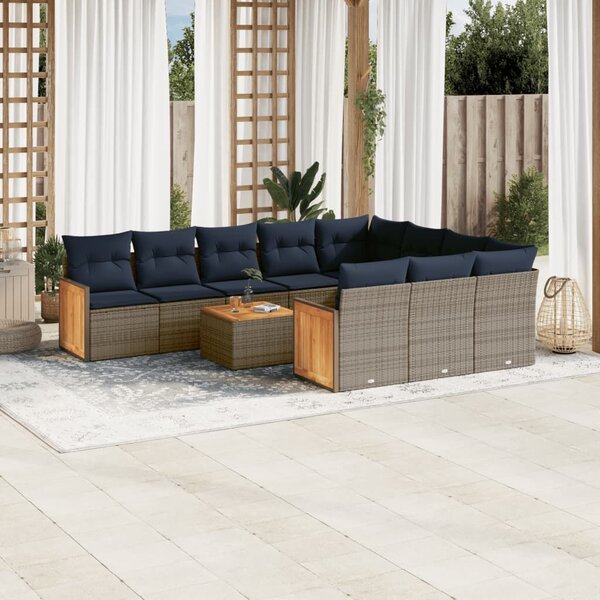 VidaXL 11 db szürke polyrattan kerti kanapégarnitúra párnákkal