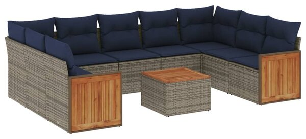 VidaXL 10 db szürke polyrattan kerti kanapégarnitúra párnákkal