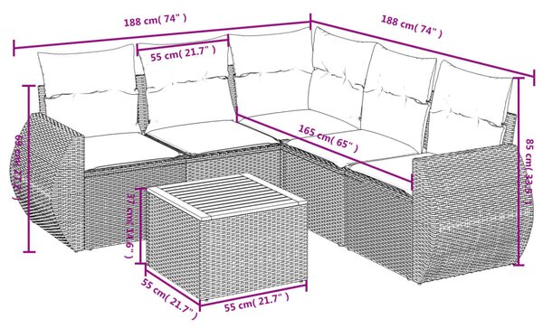 VidaXL 6 db szürke polyrattan kerti kanapégarnitúra párnákkal