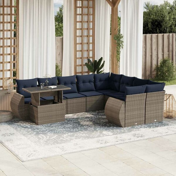 VidaXL 10 db szürke polyrattan kerti kanapégarnitúra párnákkal