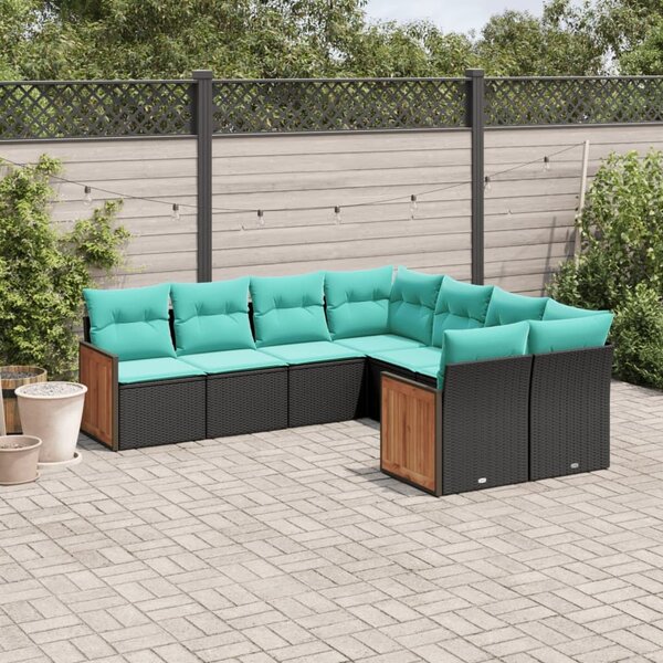 VidaXL 8 db fekete polyrattan kerti kanapégarnitúra párnákkal