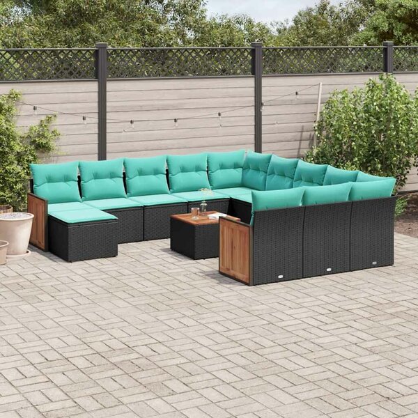 VidaXL 13 db fekete polyrattan kerti kanapégarnitúra párnákkal