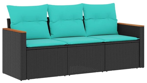 VidaXL 3 db fekete polyrattan kerti kanapégarnitúra párnákkal