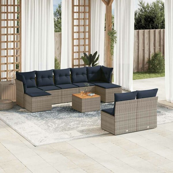 VidaXL 10 db szürke polyrattan kerti kanapégarnitúra párnákkal