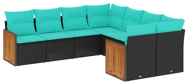 VidaXL 8 db fekete polyrattan kerti kanapégarnitúra párnákkal