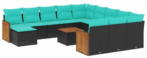 VidaXL 13 db fekete polyrattan kerti kanapégarnitúra párnákkal