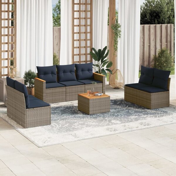 VidaXL 8 db szürke polyrattan kerti kanapégarnitúra párnákkal