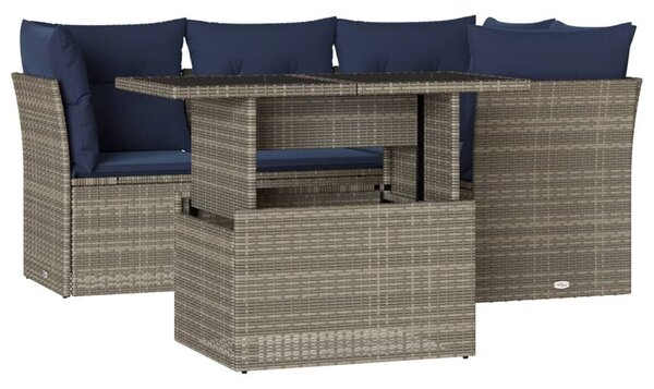 VidaXL 5 db szürke polyrattan kerti kanapégarnitúra párnákkal