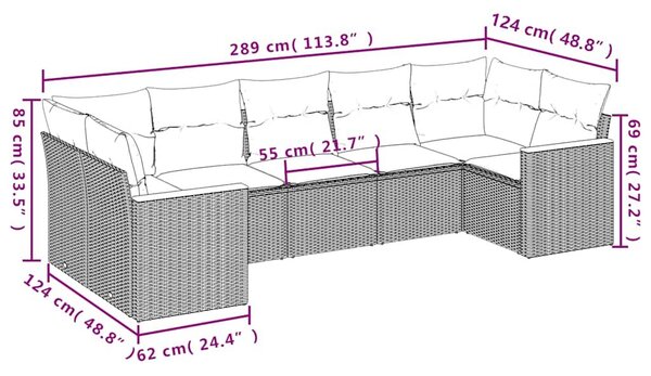 VidaXL 7 db fekete polyrattan kerti kanapégarnitúra párnákkal