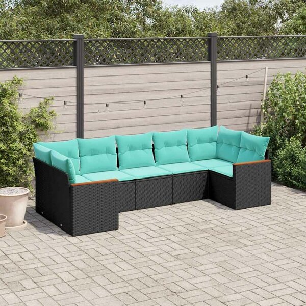 VidaXL 7 db fekete polyrattan kerti kanapégarnitúra párnákkal
