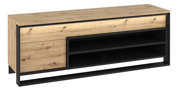 TV-állvány Luliru 128, Fekete, Artisan tölgy, 155x55x41cm