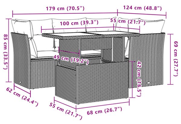 VidaXL 5 db szürke polyrattan kerti kanapégarnitúra párnákkal