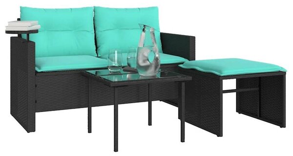 VidaXL 3 db fekete polyrattan kerti kanapégarnitúra párnákkal