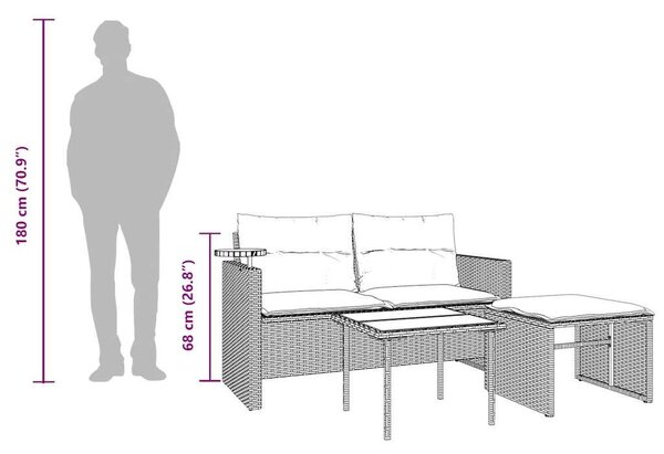 VidaXL 3 db fekete polyrattan kerti kanapégarnitúra párnákkal