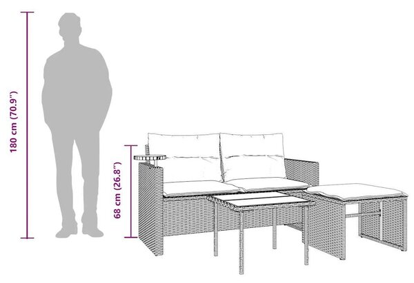 VidaXL 3 db szürke polyrattan kerti kanapégarnitúra párnákkal