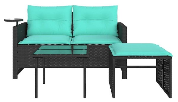 VidaXL 3 db fekete polyrattan kerti kanapégarnitúra párnákkal