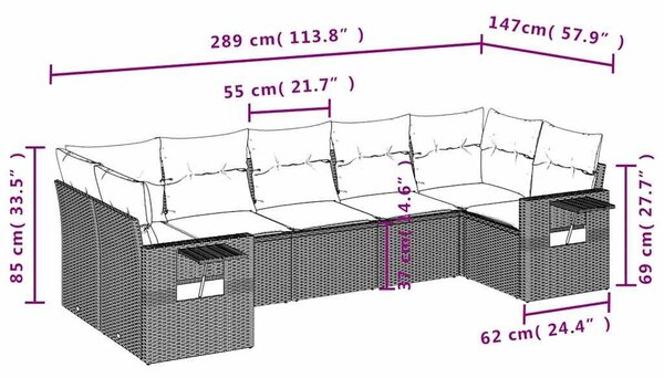 VidaXL 7 db szürke polyrattan kerti kanapégarnitúra párnákkal