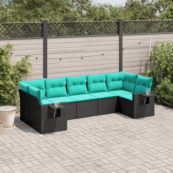 VidaXL 7 db fekete polyrattan kerti kanapégarnitúra párnákkal