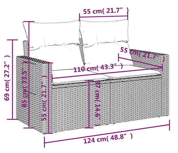 VidaXL 3 db szürke polyrattan kerti kanapégarnitúra párnákkal