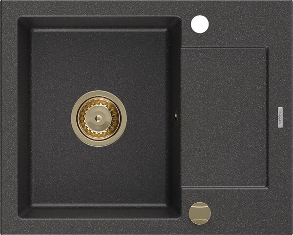 Mexen Enzo, gránit mosogató 576x465x174 mm, 1 kamrás, fekete foltos arany szifonnal, 6506571005-76-G