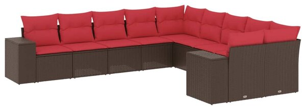 VidaXL 10 db barna polyrattan kerti kanapégarnitúra párnákkal