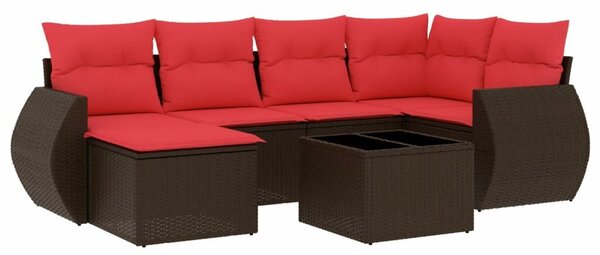 VidaXL 7 db barna polyrattan kerti kanapégarnitúra párnákkal