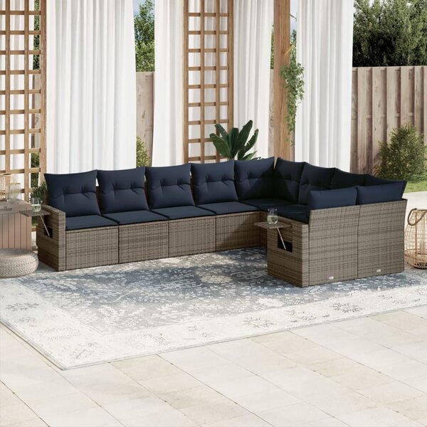 VidaXL 9 db szürke polyrattan kerti kanapégarnitúra párnákkal