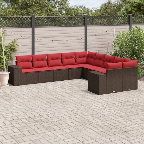 VidaXL 10 db barna polyrattan kerti kanapégarnitúra párnákkal