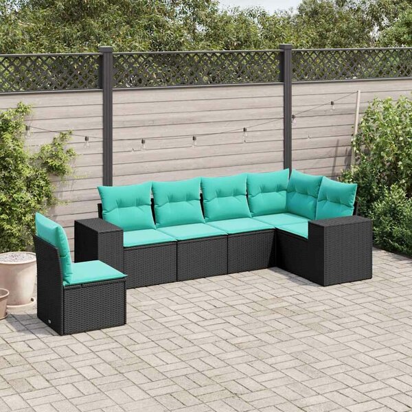 VidaXL 6 db fekete polyrattan kerti kanapégarnitúra párnákkal