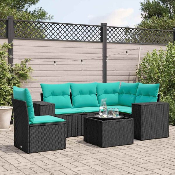 VidaXL 6 db fekete polyrattan kerti kanapégarnitúra párnákkal