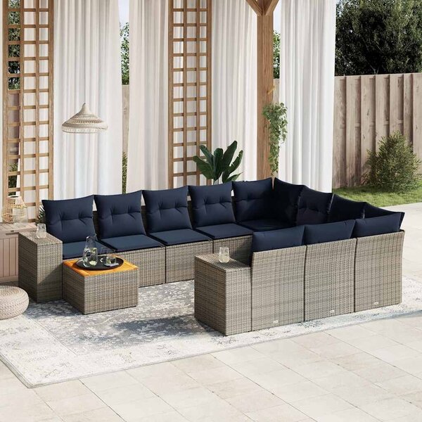 VidaXL 11 db szürke polyrattan kerti kanapégarnitúra párnákkal