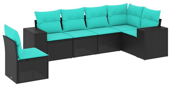 VidaXL 6 db fekete polyrattan kerti kanapégarnitúra párnákkal