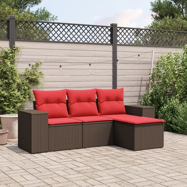 VidaXL 4 db barna polyrattan kerti kanapégarnitúra párnákkal