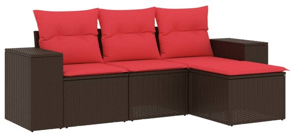 VidaXL 4 db barna polyrattan kerti kanapégarnitúra párnákkal