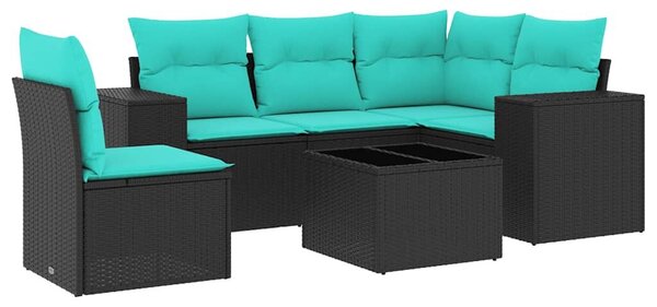 VidaXL 6 db fekete polyrattan kerti kanapégarnitúra párnákkal