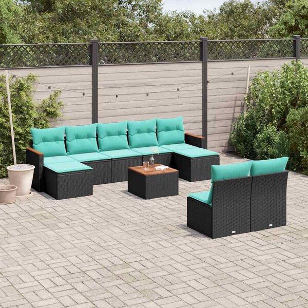 VidaXL 10 db fekete polyrattan kerti kanapégarnitúra párnákkal