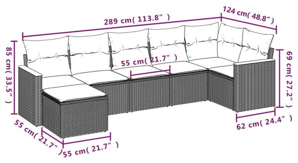 VidaXL 7 db fekete polyrattan kerti kanapégarnitúra párnákkal
