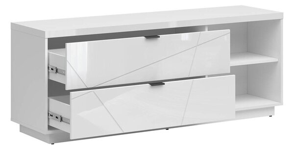 TV-állvány Fivale 104, Laminált forgácslap, 61x156x43cm, Fényes fehér, Fehér