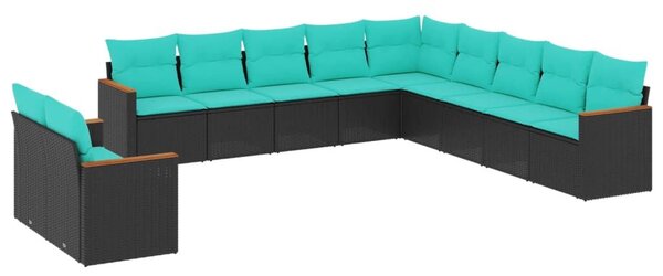VidaXL 11 db fekete polyrattan kerti kanapégarnitúra párnákkal