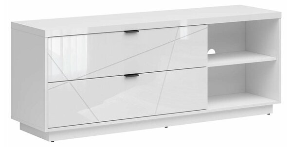 TV-állvány Fivale 104, Laminált forgácslap, 61x156x43cm, Fényes fehér, Fehér