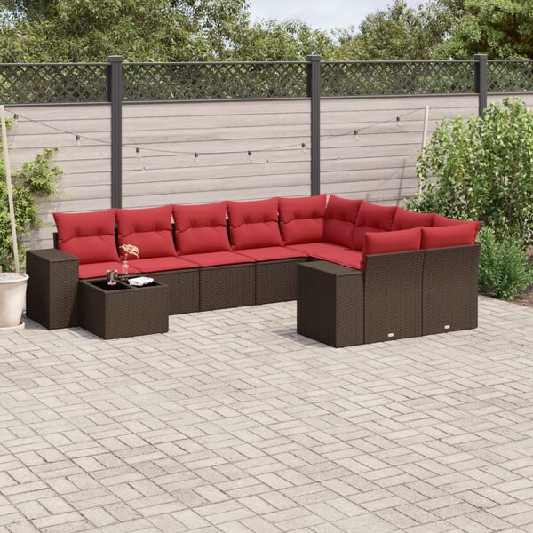 VidaXL 10 db barna polyrattan kerti kanapégarnitúra párnákkal