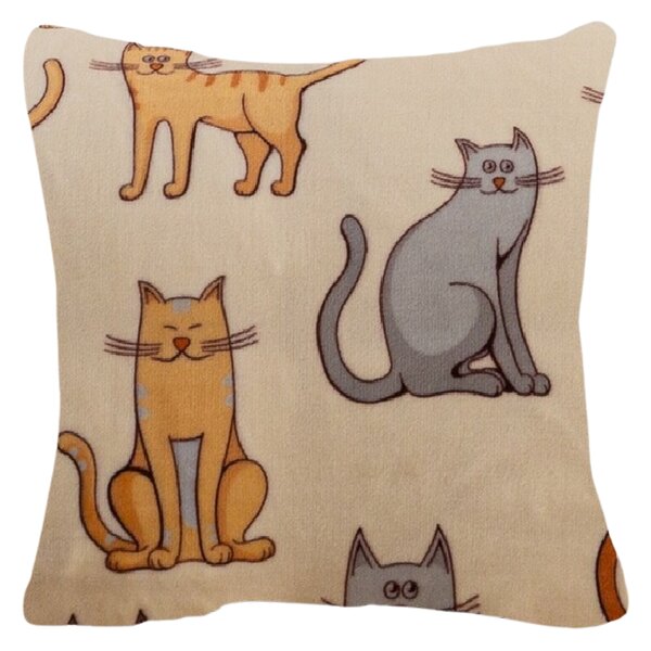 Mikroplüss párnahuzat COLORED CATS 45x45 cm, krémszínű