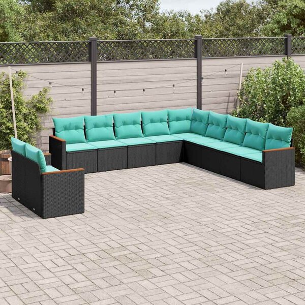 VidaXL 11 db fekete polyrattan kerti kanapégarnitúra párnákkal