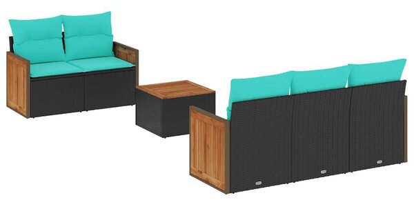 VidaXL 6 db fekete polyrattan kerti kanapégarnitúra párnákkal