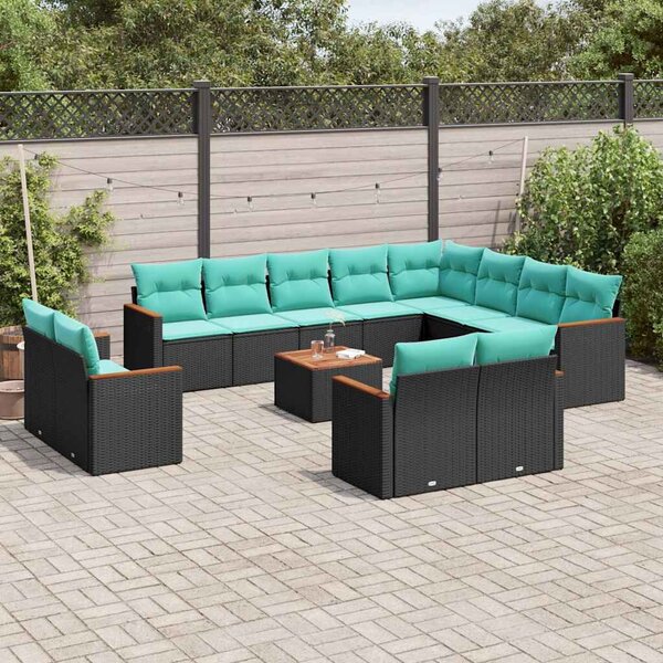 VidaXL 13 db fekete polyrattan kerti kanapégarnitúra párnákkal
