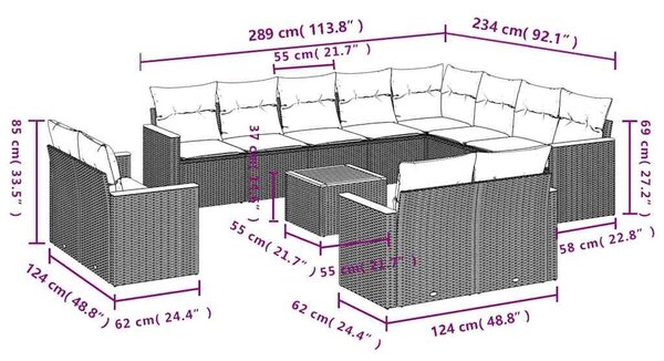 VidaXL 13 db fekete polyrattan kerti kanapégarnitúra párnákkal