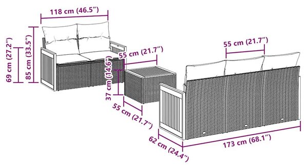 VidaXL 6 db fekete polyrattan kerti kanapégarnitúra párnákkal